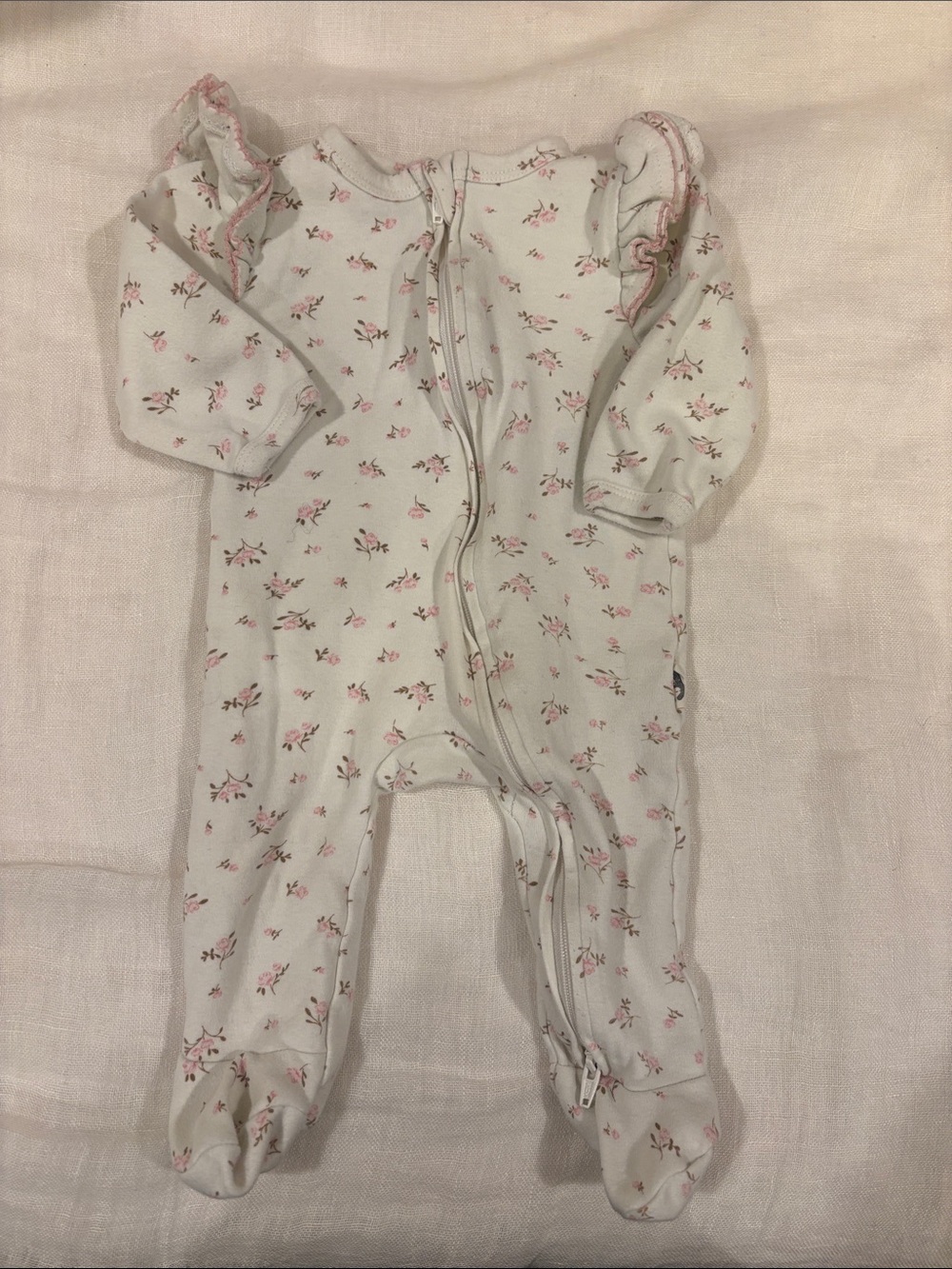 Baby Floral Zip Front Footie in Light Mint and Pink